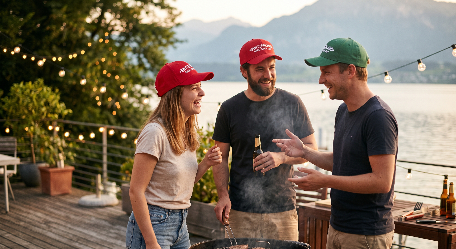 Freunde mit Cap am Grill